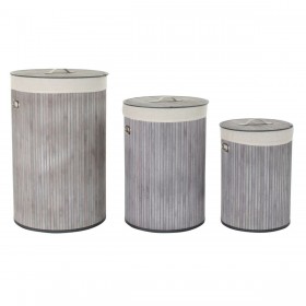 Set di Cesti DKD Home Decor Beige Grigio Bambù 38 x 38 x 60 cm (3 Pezzi) (2 Unità)