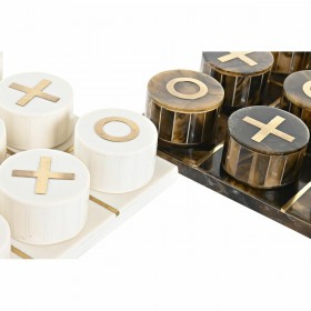 Statua Decorativa DKD Home Decor Gioco da Tavolo 20,5 x 20,5 x 5 cm Bianco Ambra Metallizzato Moderno