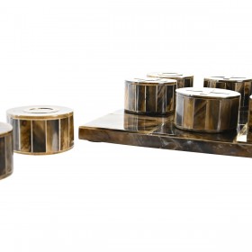 Statua Decorativa DKD Home Decor Gioco da Tavolo 20,5 x 20,5 x 5 cm Bianco Ambra Metallizzato Moderno