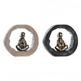 Statua Decorativa DKD Home Decor Nero Dorato Frate Orientale 20,8 x 6,5 x 18,5 cm (2 Unità)