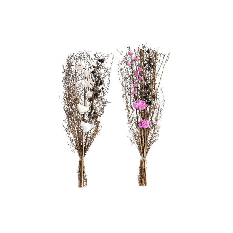 Mazzo DKD Home Decor Rosa Marrone Bianco Fiore secco (2 Unità) (30 x 30 x 65 cm)