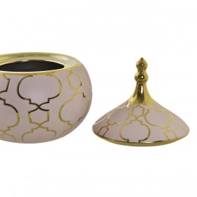 Scatola-Portagioie DKD Home Decor Rosa Dorato Porcellana 14 x 14 x 17 cm