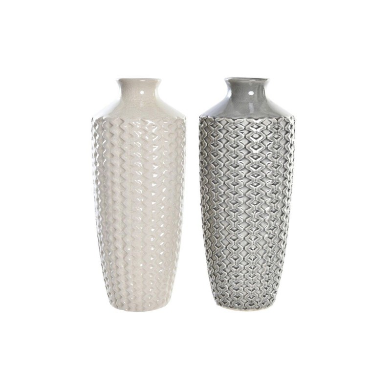 Vaso DKD Home Decor Porcellana Grigio Beige Orientale (2 Unità) (16 x 16 x 40 cm)