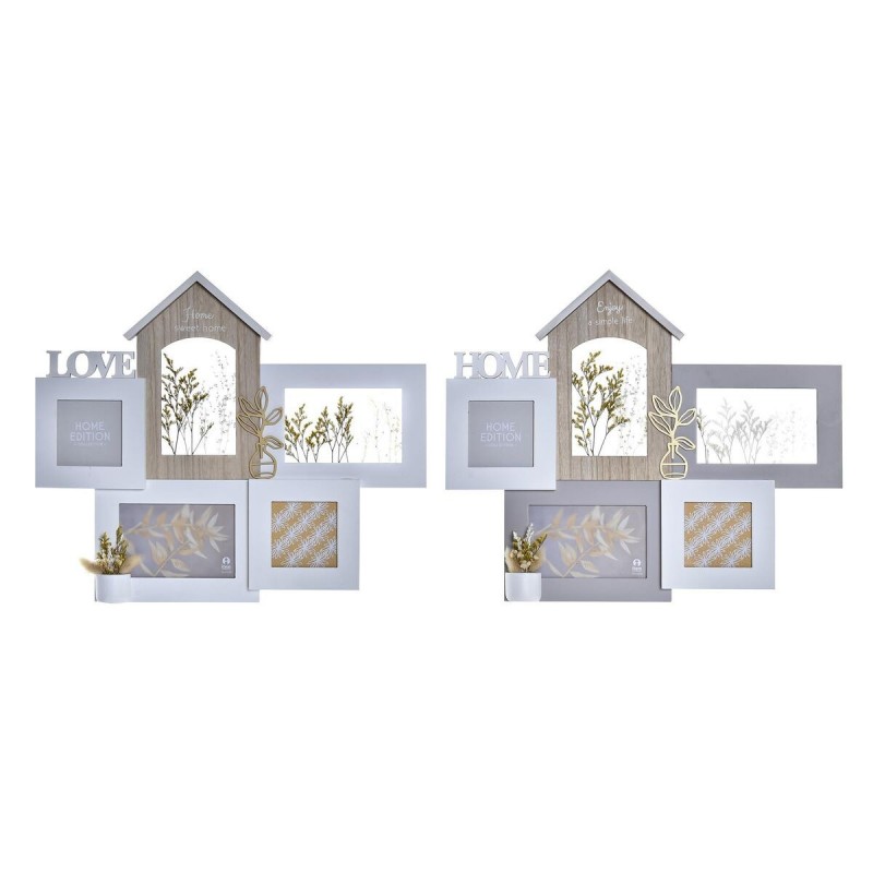 Cornice Portafoto DKD Home Decor Love Home Legno Fiore Naturale (46 x 3 x 39 cm) (2 Unità)