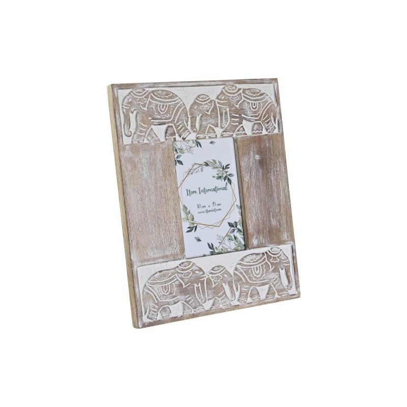 Cornice Portafoto DKD Home Decor Cristallo Elefante Marrone Bianco Legno di mango Indiano (23 x 1,5 x 28 cm)