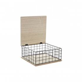 Scatola Decorativa DKD Home Decor Nero Naturale Metallo Legno MDF