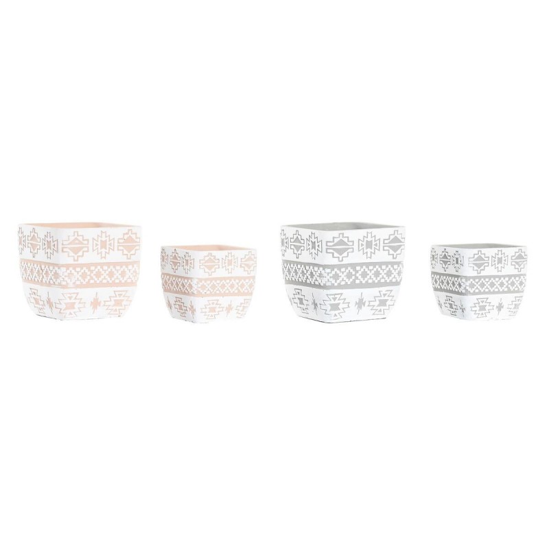 Set di Vasi DKD Home Decor Grigio Beige Cemento Tropicale (2 Unità) (14 x 14 x 13 cm)