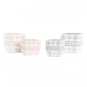 Set di Vasi DKD Home Decor Grigio Beige Cemento Tropicale (2 Unità) (14 x 14 x 13 cm)