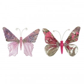 Decorazione Natalizia DKD Home Decor Poliestere Farfalla (22 x 3 x 18 cm) (2 Unità)