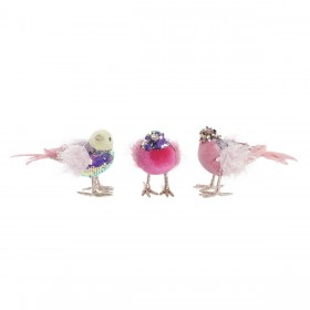Decorazione Natalizia DKD Home Decor Poliestere Uccello (18 x 8 x 13 cm) (3) (3 Unità)