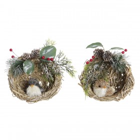 Decorazione Natalizia DKD Home Decor Poliestere Rattan (14 x 11 x 15 cm) (2 Unità)