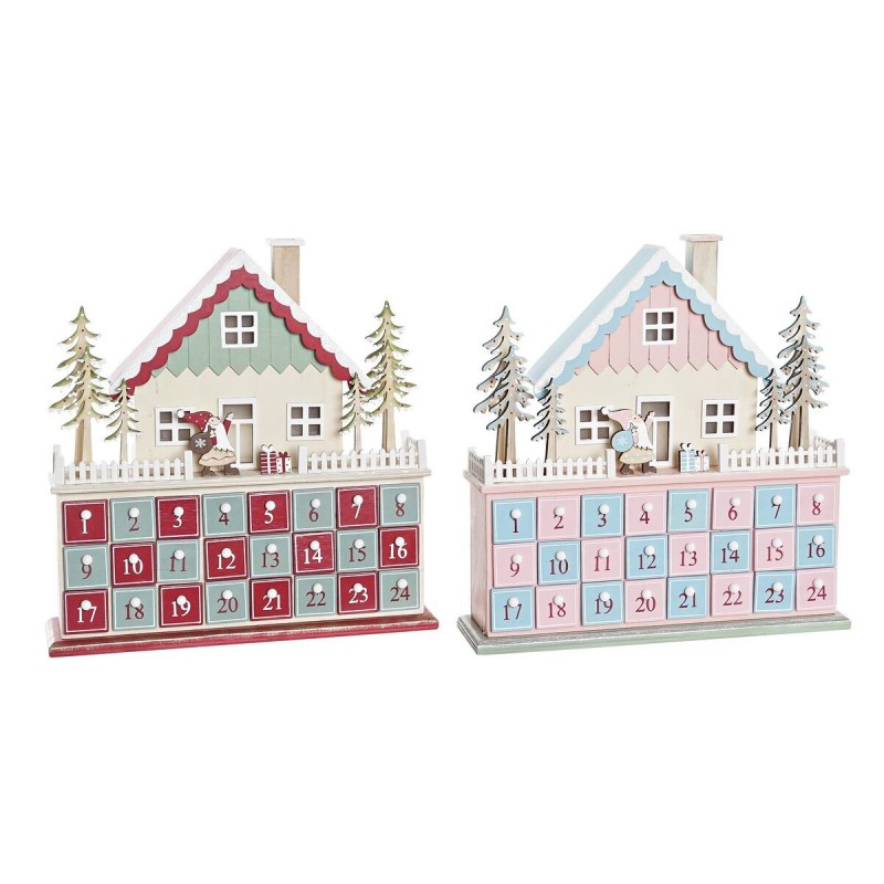 Calendario dell'Avvento DKD Home Decor Legno Casa (32 x 8 x 33 cm) (2 Unità)