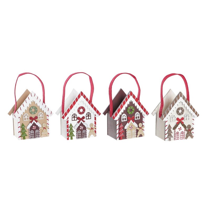Decorazione Natalizia DKD Home Decor Legno Casa (13 x 7 x 15 cm) (4 Unità)