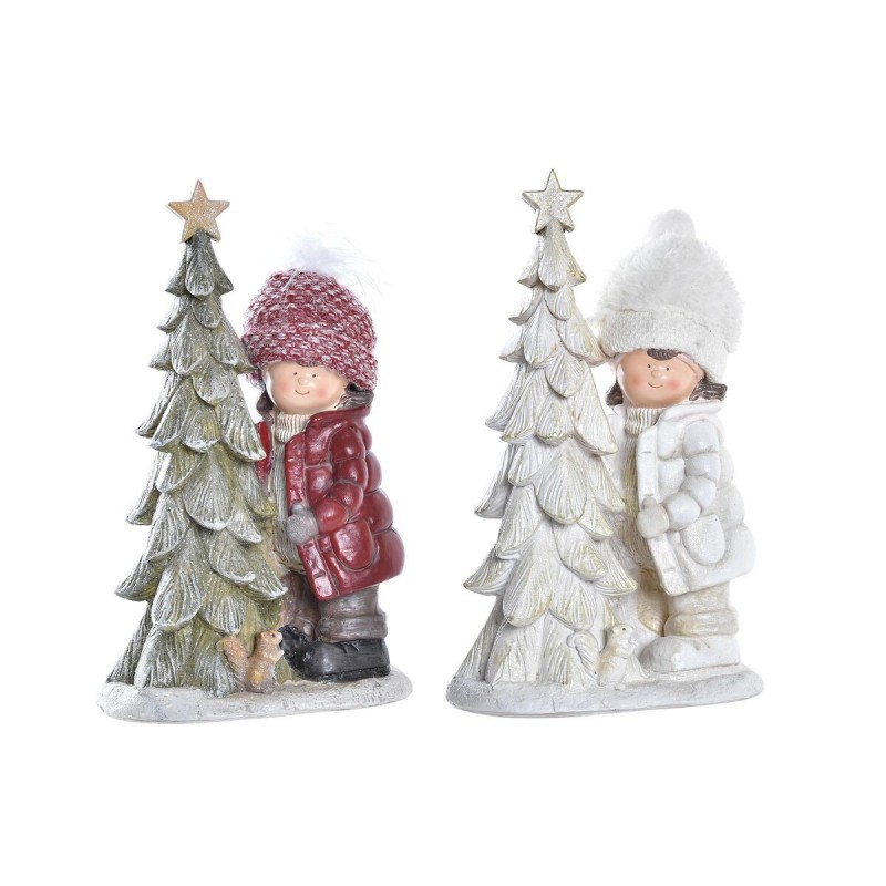 Decorazione Natalizia DKD Home Decor Poliestere Resina Porporina Bambini (17 x 11 x 27,5 cm) (2 Unità)