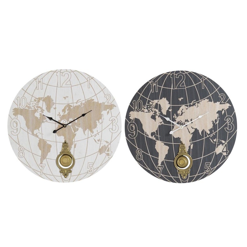 Orologio da Parete DKD Home Decor Nero Beige Metallo MDF Mappamondo (58 x 8 x 58 cm)