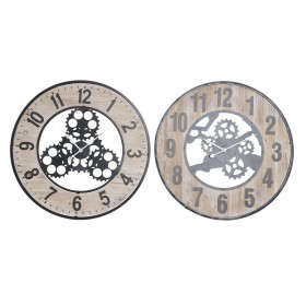 Orologio da Parete DKD Home Decor Naturale Nero MDF Ferro Ingranaggi (60 x 4,5 x 60 cm)