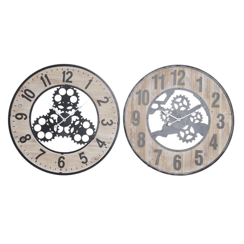 Orologio da Parete DKD Home Decor Naturale Nero MDF Ferro Ingranaggi (60 x 4,5 x 60 cm)