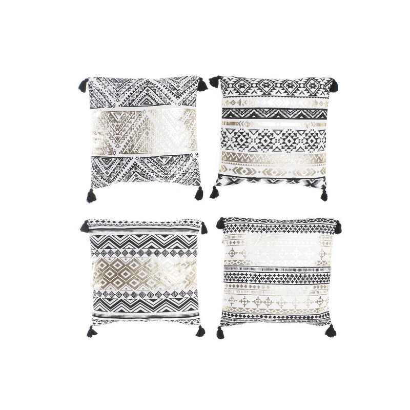 Cuscino DKD Home Decor Nero Dorato Poliestere Cotone Alluminio Arabo (45 x 10 x 45 cm) (4 Unità)