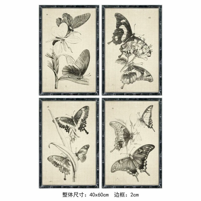 Quadro DKD Home Decor 40 x 2,8 x 60 cm 40 x 60 x 2.8 cm Farfalle Cottage (4 Pezzi)