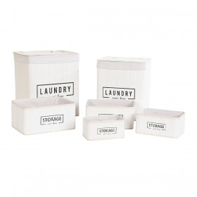 Set di Cesti DKD Home Decor Bianco Bambù 40 x 30 x 46 cm (5 Pezzi)