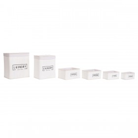 Set di Cesti DKD Home Decor Bianco Bambù 40 x 30 x 46 cm (5 Pezzi)