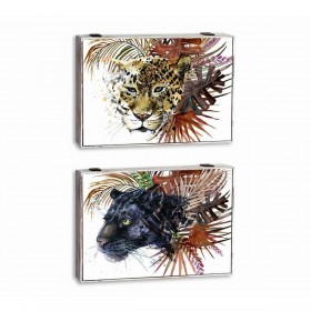 Scatola Decorativa DKD Home Decor Bianco Multicolore Legno MDF Tropicale Selvaggio Contatore (2 Unità)