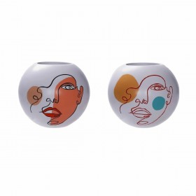 Vaso DKD Home Decor 25,5 x 25,5 x 22 cm Viso Bianco Resina Multicolore (2 Unità)