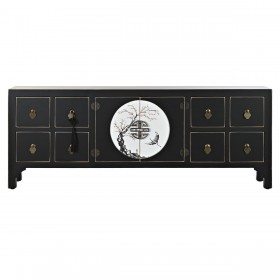 Mobile TV DKD Home Decor Nero Orientale Bianco Dorato Bianco/Nero Metallo Abete Legno MDF 130 x 26 x 51 cm