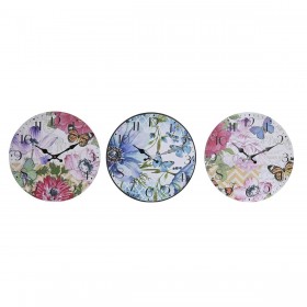 Orologio da Parete DKD Home Decor Multicolore Fiori Legno MDF (34 x 4 x 34 cm) (3 Unità)