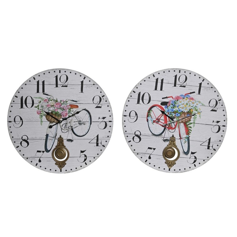 Orologio da Parete DKD Home Decor Bicicletta Metallo Multicolore Legno MDF (2 Unità) (58 x 4 x 58 cm)
