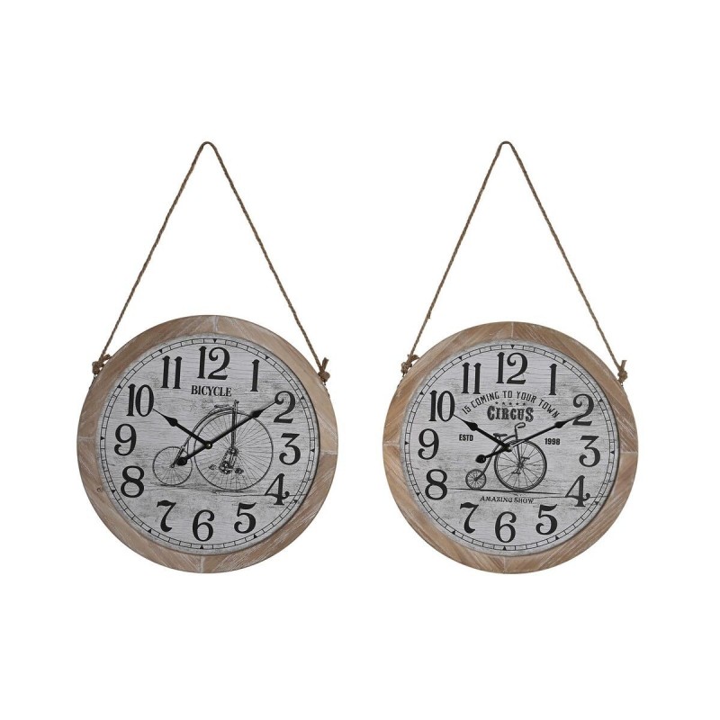 Orologio da Parete DKD Home Decor Naturale Bicicletta Corda Bianco Vintage Legno MDF (50 x 4,5 x 50 cm) (2 Unità)