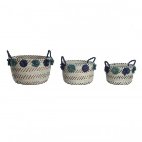 Set di Cestini DKD Home Decor 46 x 44 x 34 cm Pompon polipropilene Erba di mare