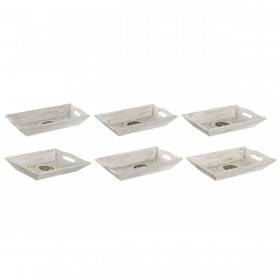 Svuotatasche DKD Home Decor Bianco Dorato Alluminio Legno di mango Elefante Buddha Indiano 24 x 15 x 4 cm (6 Unità)