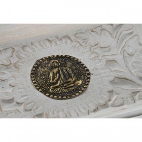 Svuotatasche DKD Home Decor Bianco Dorato Alluminio Legno di mango Elefante Buddha Indiano 24 x 15 x 4 cm (6 Unità)