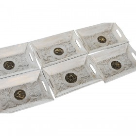 Svuotatasche DKD Home Decor Bianco Dorato Alluminio Legno di mango Elefante Buddha Indiano 24 x 15 x 4 cm (6 Unità)