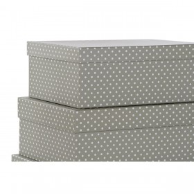 Set di Scatole per Sistemare Impilabili DKD Home Decor Pois Grigio Bianco Cartone (43,5 x 33,5 x 15,5 cm)