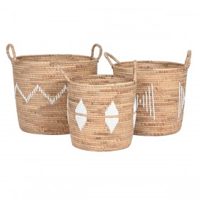 Set di Cestini DKD Home Decor Bianco Naturale Corda Erba di mare Boho 46 x 46 x 48 cm