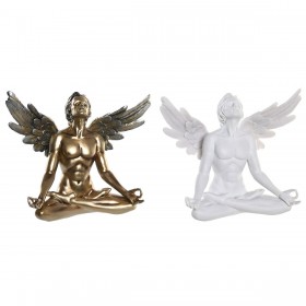Statua Decorativa DKD Home Decor Bianco Dorato Angelo Neoclassico 31,5 x 17 x 26,5 cm (2 Unità)