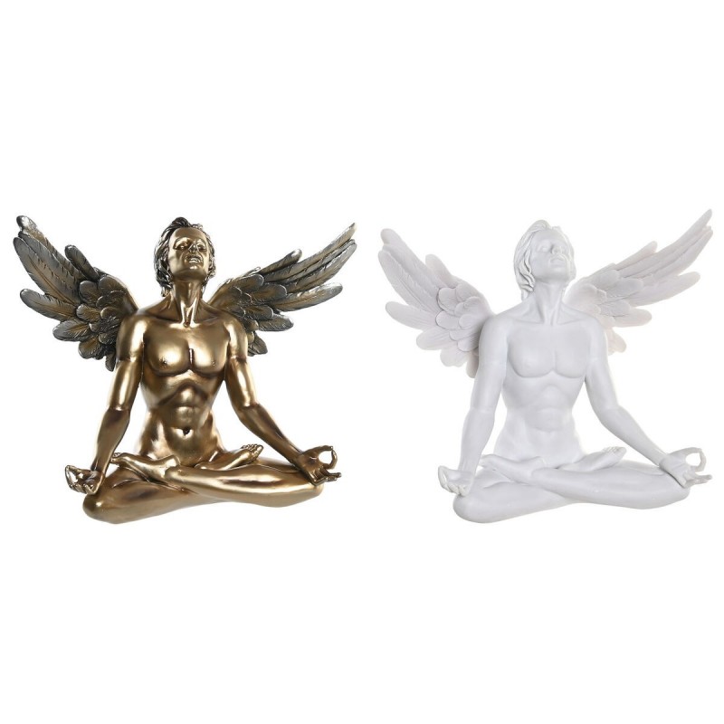 Statua Decorativa DKD Home Decor Bianco Dorato Angelo Neoclassico 31,5 x 17 x 26,5 cm (2 Unità)
