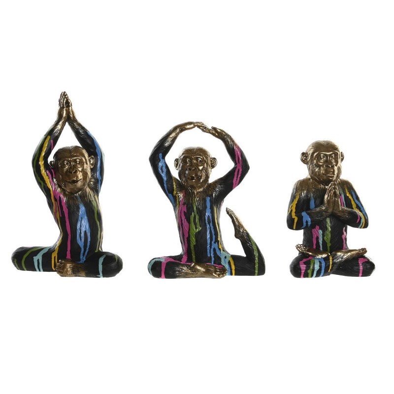 Statua Decorativa DKD Home Decor Dorato Resina Multicolore Scimmia Moderno (19 x 12 x 24,5 cm) (3 Unità)