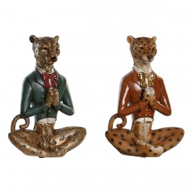 Statua Decorativa DKD Home Decor Azzurro Marrone Dorato Leopardo 16 x 9,5 x 23 cm (2 Unità)