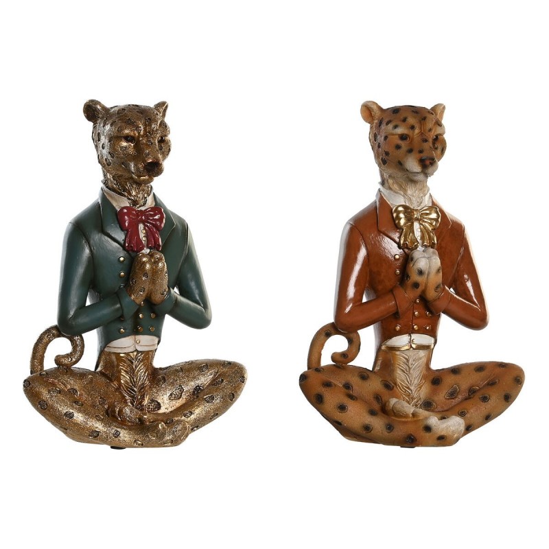 Statua Decorativa DKD Home Decor Azzurro Marrone Dorato Leopardo 16 x 9,5 x 23 cm (2 Unità)