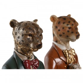 Statua Decorativa DKD Home Decor Azzurro Marrone Dorato Leopardo 16 x 9,5 x 23 cm (2 Unità)