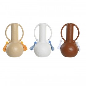 Vaso DKD Home Decor Bianco Beige Terracotta Dolomite Frange 14 x 14 x 25,6 cm (3 Unità)