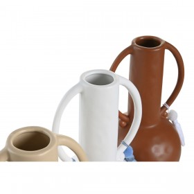 Vaso DKD Home Decor Bianco Beige Terracotta Dolomite Frange 14 x 14 x 25,6 cm (3 Unità)