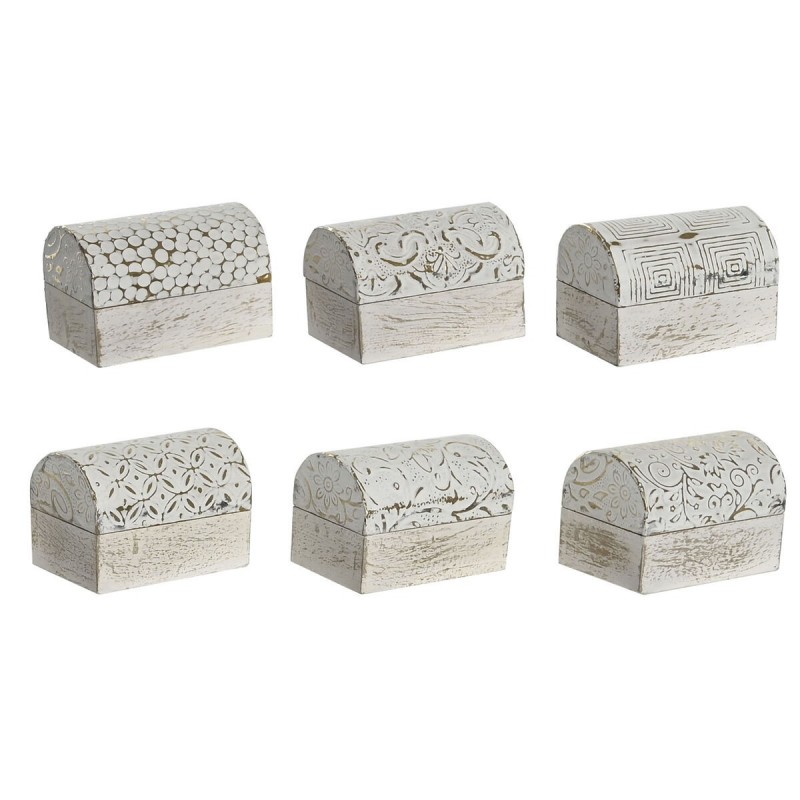 Scatola-Portagioie DKD Home Decor Bianco Dorato Alluminio Legno di mango 7,5 x 5,3 x 5,3 cm (6 Unità)