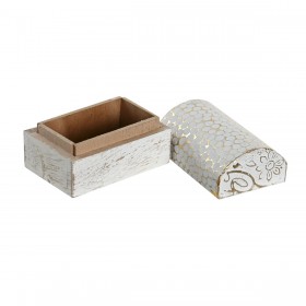 Scatola-Portagioie DKD Home Decor Bianco Dorato Alluminio Legno di mango 7,5 x 5,3 x 5,3 cm (6 Unità)