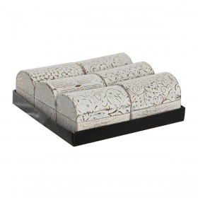 Scatola-Portagioie DKD Home Decor Bianco Dorato Alluminio Legno di mango 7,5 x 5,3 x 5,3 cm (6 Unità)