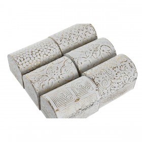 Scatola-Portagioie DKD Home Decor Bianco Dorato Alluminio Legno di mango 7,5 x 5,3 x 5,3 cm (6 Unità)