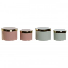 Scatola-Portagioie DKD Home Decor Verde Corallo Ferro 13 x 13 x 9 cm (2 Pezzi) (2 Unità)